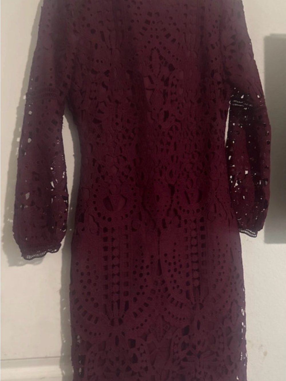 JessaKae Long Sleeve Lace Midi Dress in Burgundy
